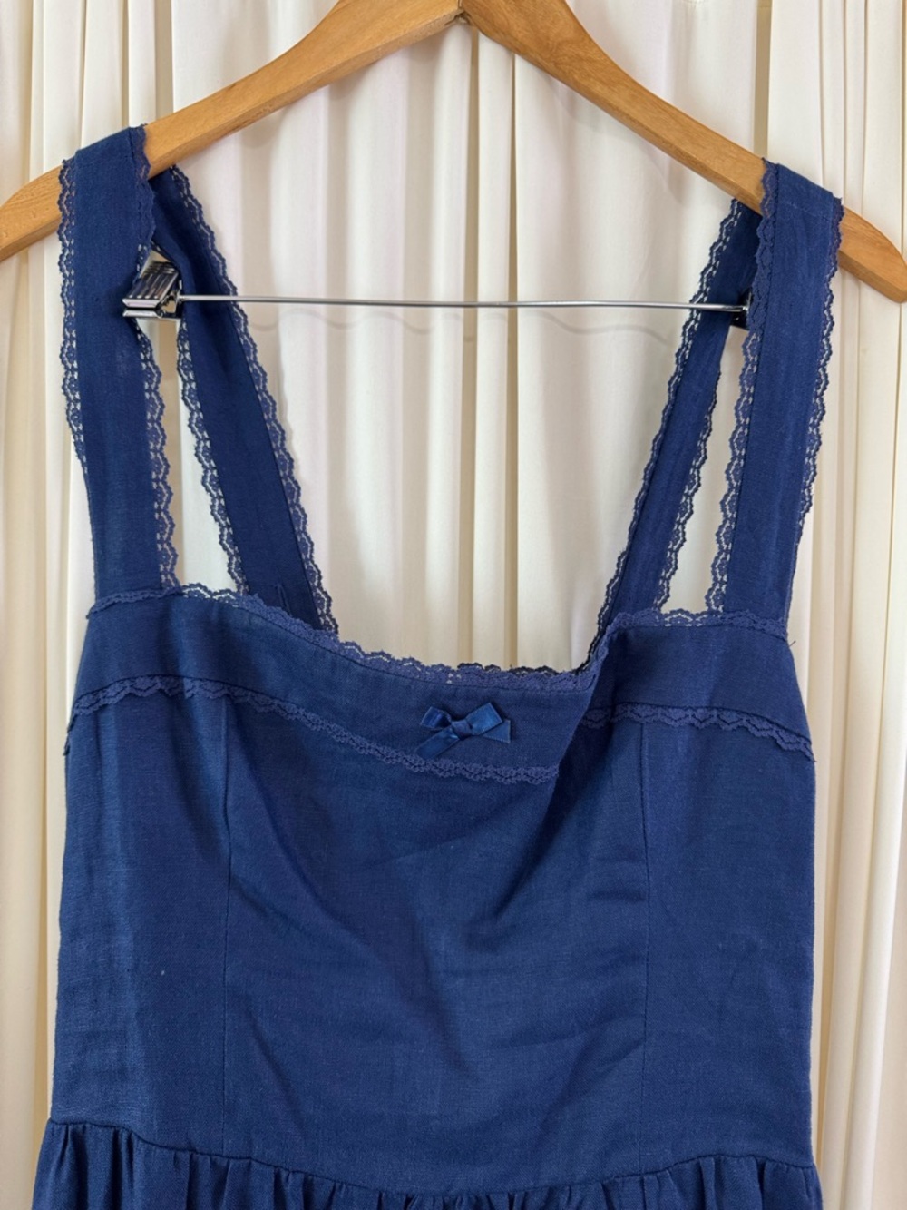 Reformation Rowen Sleeveless Smock Tiered Linen Midi Summer Dress Navy Blue Sz 8 - Picture 4 of 8